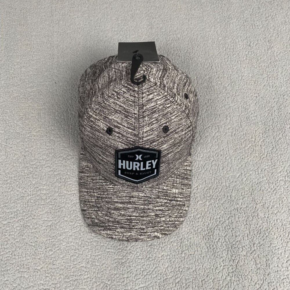 Hurley Hat Gray Baseball Cap Flex Fit S/M Beach Ocean Surf Waves Black Logo - Picture 8 of 11